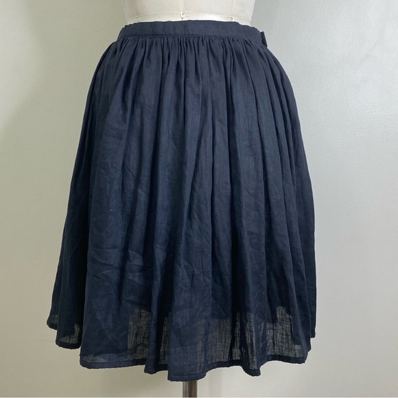100% LINEN GATHERED SKIRT SNAP CLOSURE ONE POCKET LIGHT BLACK/DARK GREY - Picture 5 of 10